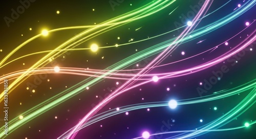 Radiant curves of light create a captivating symphony of colors and luminous points