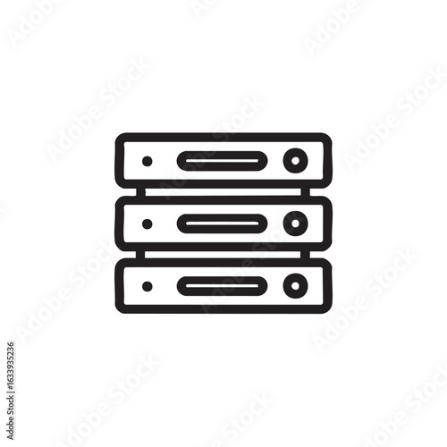 A simple line icon of a stack of three servers.