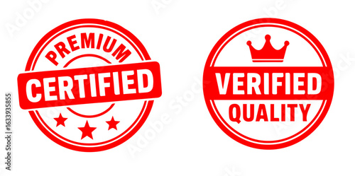 Premium Verified and Verified Quality Badges Set in Solid Silhouette Style, Ideal for Trusted Products and Certified Services, Editable Formats: AI, EPS, JPG, PNG, Ideal for Both Digital and Print Use