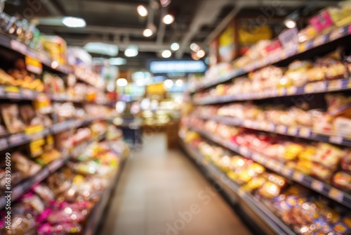 Wallpaper Mural Blurred supermarket aisle with various food displays Torontodigital.ca