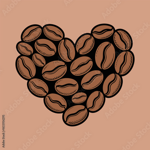 Heart Shape Made of Coffee Beans Illustration