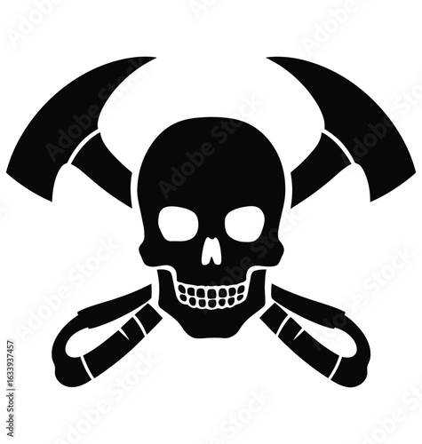 Black skull with crossed axes and carabiners white