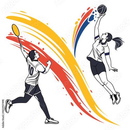 badminton players vector illustration