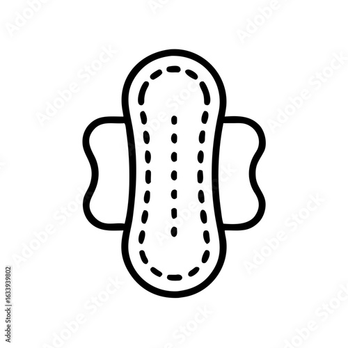Minimal line icon of a sanitary pad, commonly used in themes around menstruation, feminine hygiene, and period products.
