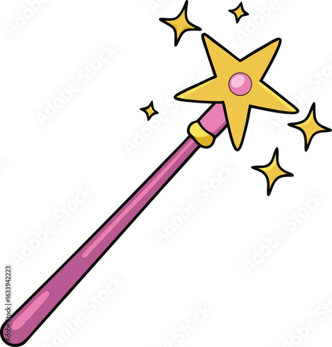 Illustration of a yellow star magic wand, a fun holiday decoration for a joyful celebration