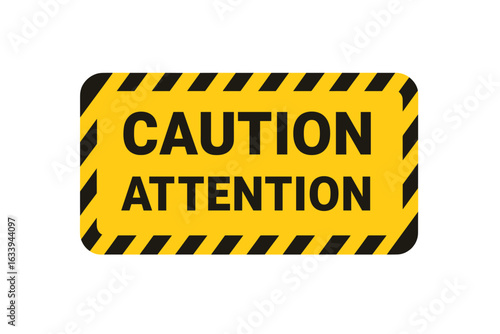 Caution and Attention Warning Banner Vector Illustration with Transparent Background, Safety Alert Sign, Hazard Notification, Warning Symbol for Safety and Awareness Design