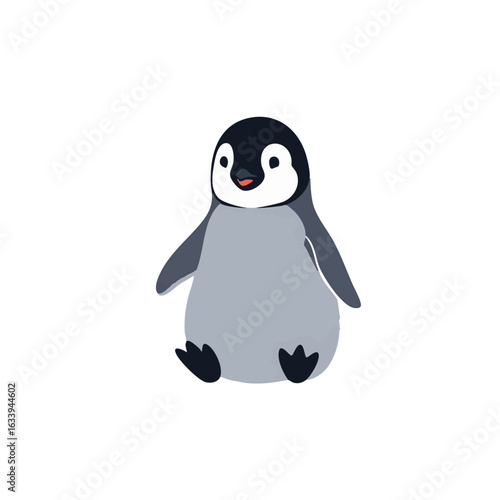 A cute baby penguin character illustrated in a flat design style. Adorable arctic bird icon isolated on white background.