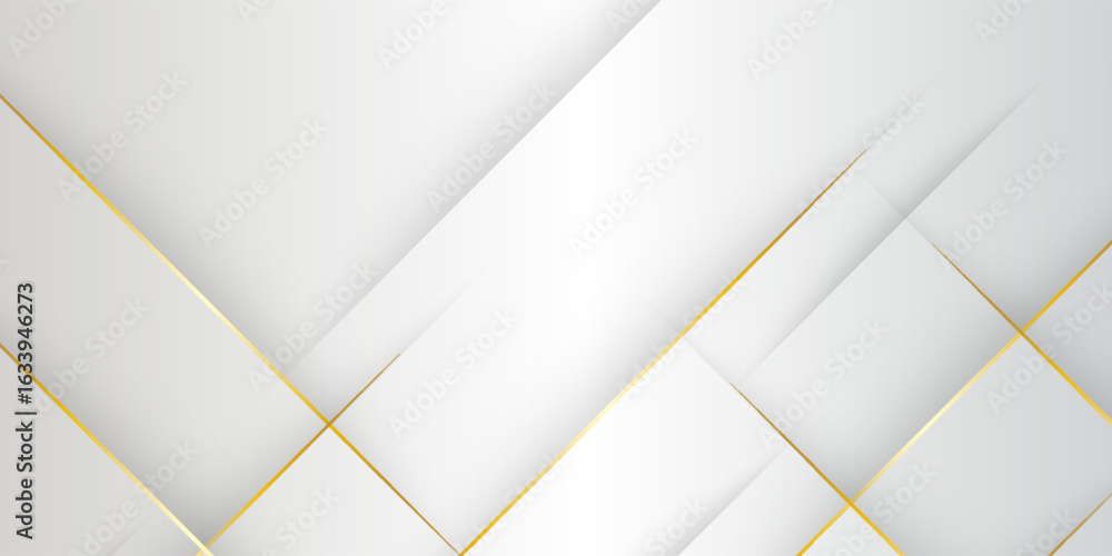 Obraz premium White luxury abstract background with golden lines and shadows. Premium vector illustration