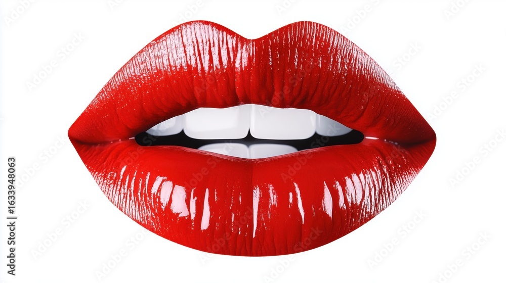Obraz premium Red lips isolated on white background ultra-detailed, sharp focus, perfect color correction, professional studio lighting, white background