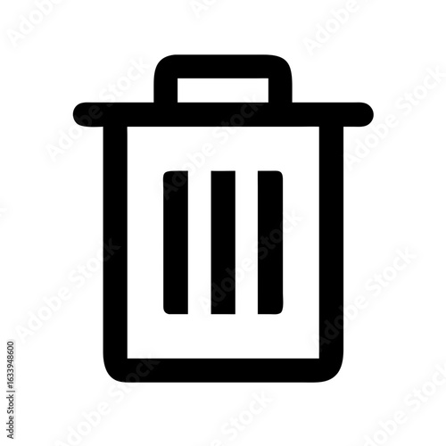 A simple black and white drawing of a trash can with three vertical lines inside the rectangular body shape