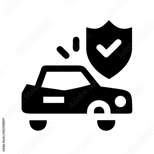Black car with shield and checkmark representing auto insurance and protection for vehicle safety needs