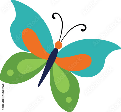 Un dessin animé d'un papillon et d'une mouche dans une illustration de nature printanière avec des fleurs et des feuilles