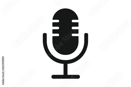 Retro vintage microphone icon. Classic black microphone silhouette vector. Audio recording, podcast symbol. Vocal performance, music studio, radio broadcasting. Voice record technology concept.