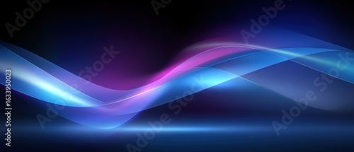 Abstract glowing waves of blue and pink light flow across a dark background, creating a modern and dynamic visual effect