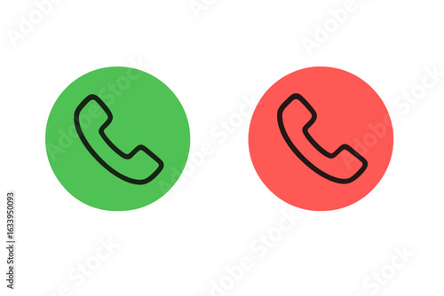 Accept and Decline Call Icon for Mobile App and User Interface, Vector Illustration with Transparent Background, Phone Call Buttons, UI and UX Design Elements, Modern Vector Graphic