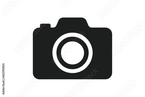 Black Camera Icon Vector for Photography Apps and Websites, Minimalist Photography Symbol, Modern Digital Camera Silhouette, Flat Graphic Resource Isolated on Transparent Background for Photo Editing