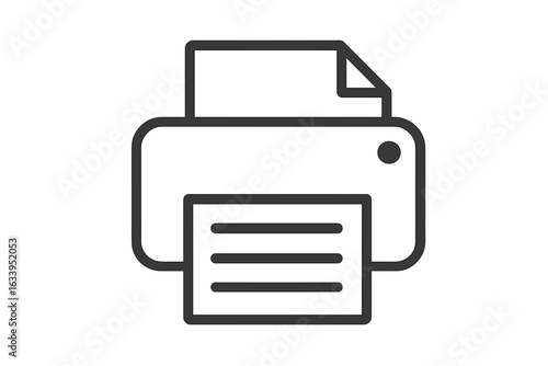 Printer icon with paper, print document symbol, office printer line art, printing and fax machine illustration, workplace equipment, modern minimal vector, technology, business office tools