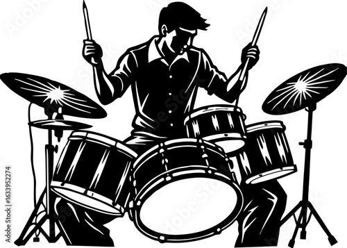 Drummer in Action Silhouette
