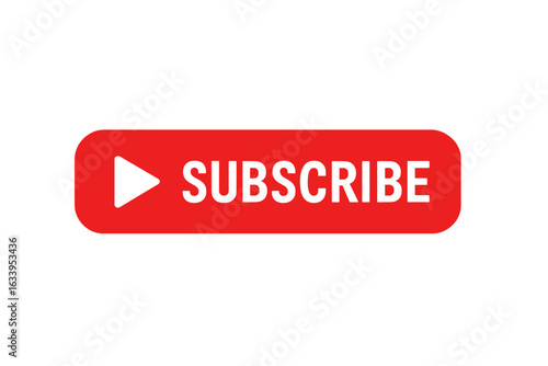 YouTube subscribe button vector. Red play icon. Video channel subscription button for website or app. Social media subscribe banner. Call to action. Flat design, transparent png, vector illustration.
