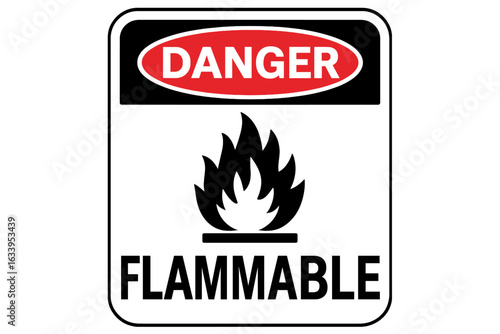 Danger Flammable Sign Vector Illustration. Highly Visible Safety Warning Symbol, Fire Hazard Pictogram. Industrial Workplace Label, OSHA Compliant, Transparent PNG. Protective Equipment Reminder.