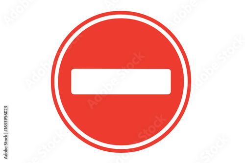 No entry sign. Stop symbol. Red circle with white horizontal bar. Road traffic forbidden icon. Unauthorized access ban warning. Safety regulation attention. Vector design isolated. Transport signage.