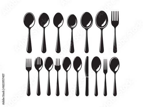 spoon silhouettte vector illustration set