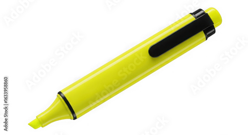 A bright yellow highlighter is isolated on a transparent background perfect for emphasizing important text or adding a pop of color