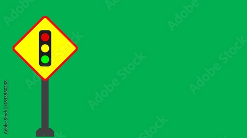 Green screen red traffic light animation video, 4k quality