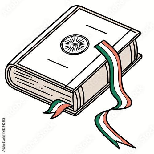 Indian constitution book with tricolor ribbon and Ashoka Chakra