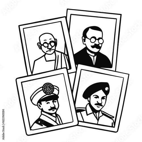Indian freedom fighters portraits collage on white