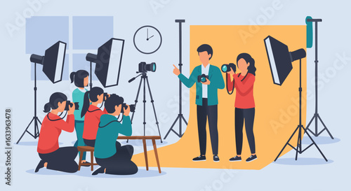 Photography Class Workshop Studio Session Flat Illustration