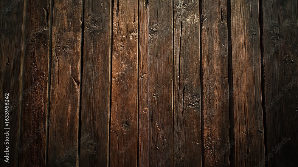 Naklejka premium The weathered planks of time whispering tales of history strength and resilience with dark rich brown tones and vertical