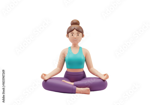 Isolated 3D Character Meditating in Lotus Pose