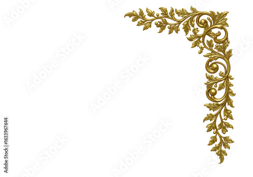 Isolated Ornate Gold Filigree Corner Decoration with Leaves