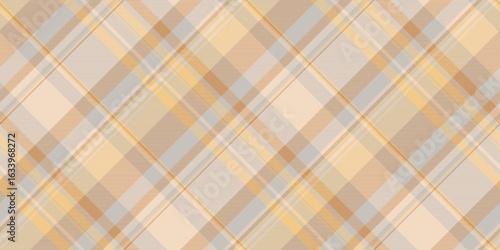 Subtle diagonal plaid pattern in soft beige, pale yellow, and grey tones.  Perfect for textile design, website backgrounds, or autumnal themed projects.