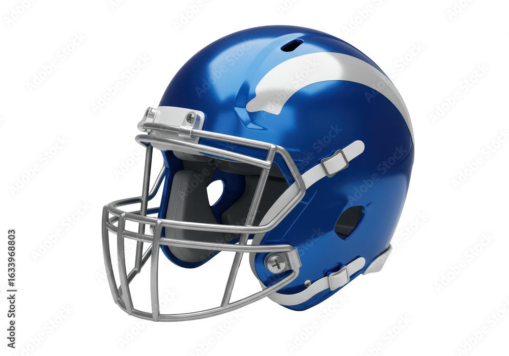 Naklejka premium Isolated Blue American Football Helmet with Silver Stripes