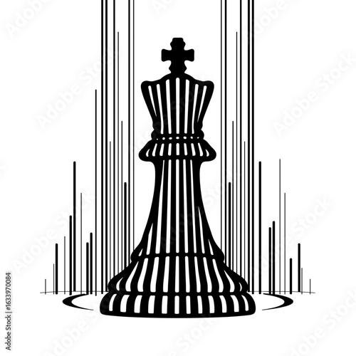 Chess king optical illusion with vertical lines, strategic abstract design