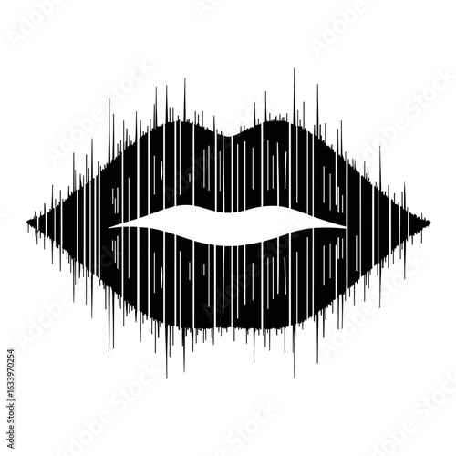 Abstract lips silhouette with slash for mute, sound wave and silence concept