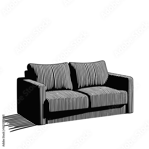 Abstract black and white striped sofa silhouette, modern furniture design concept