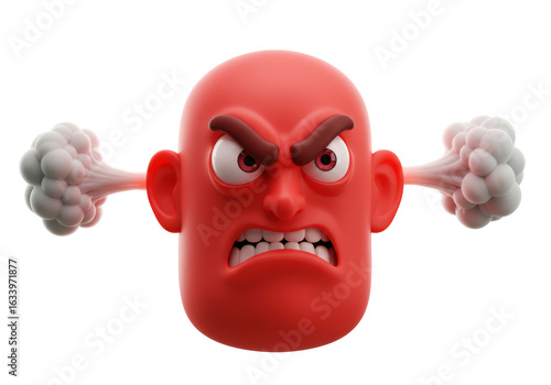 Quadro su tela Isolated Cartoon Angry Red Face with Steam Coming Out of Ears