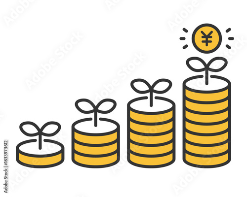 お金と資産が成長するイメージのベクターイラスト  ( シンプル ) | ベクター素材 編集可能 SVG