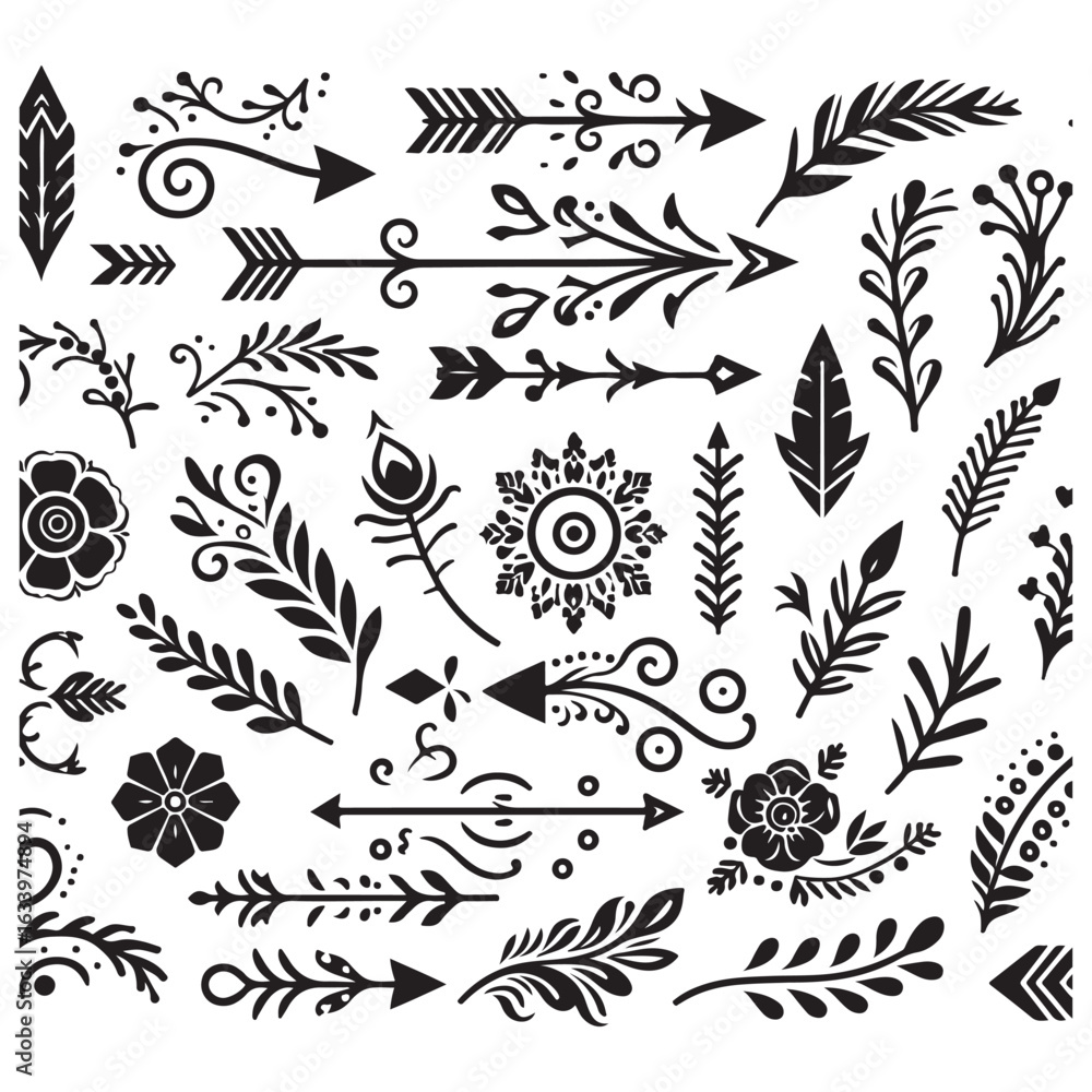 Fototapeta premium Arrows, floral designs vector elements