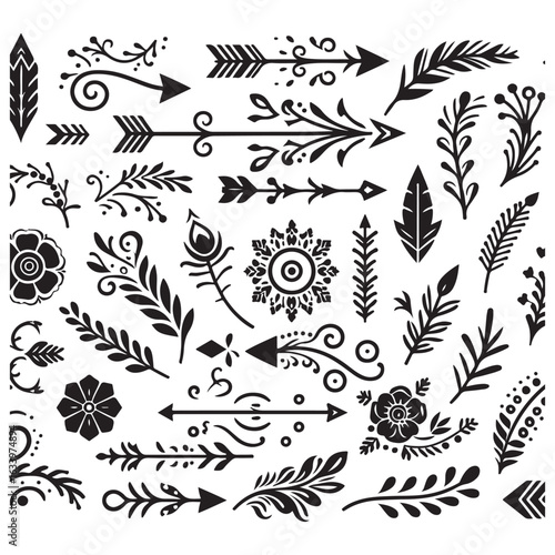 Arrows, floral designs vector elements