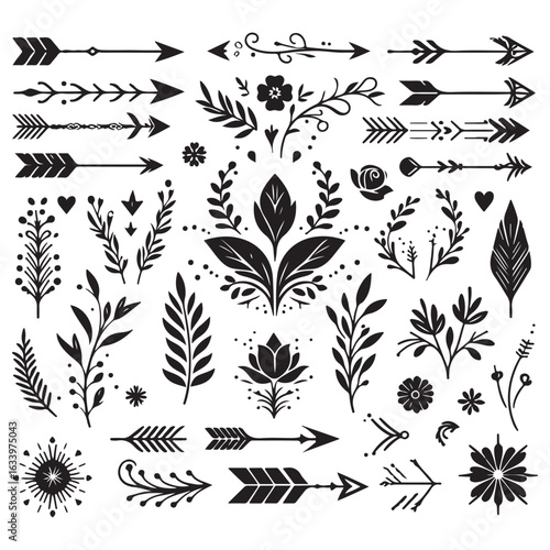 Arrows, floral designs vector elements