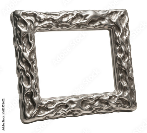 Textured metallic picture frame with a wavy, artistic design and an empty center on transparent background.