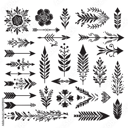 Arrows, floral designs vector elements