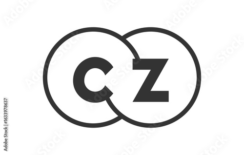 CZ business company emblem with outline rounds and letters c z. Logo template of two merged circles for brand identity, logotype. Vector Infinity symbol