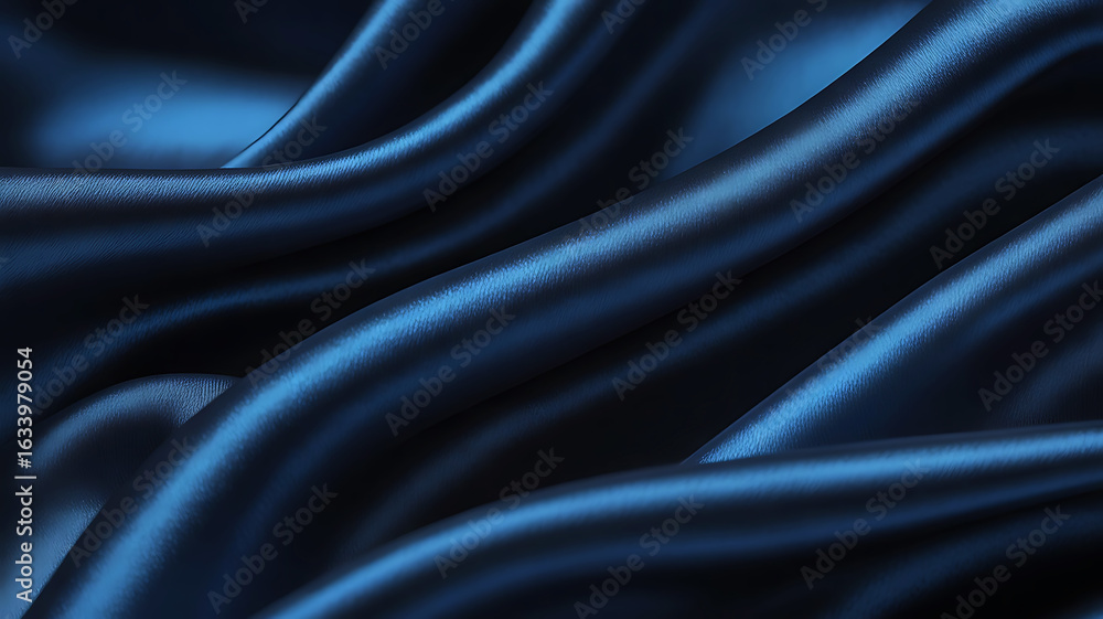 Fototapeta premium Luxurious Deep Blue Satin Fabric Waves Abstract Soft Shiny Texture