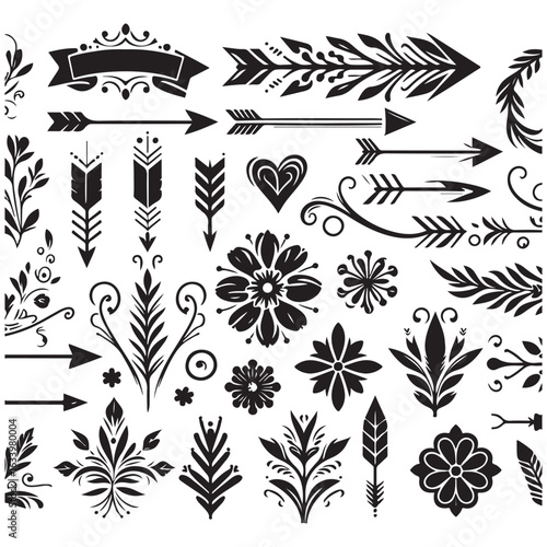 Arrows, floral designs vector elements