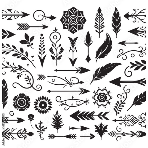 Arrows, floral designs vector elements